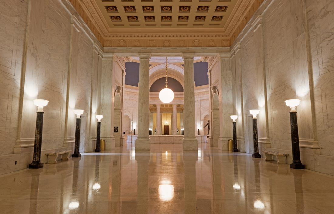 Inside of government building lobby.